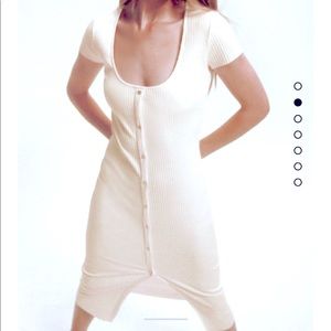 ZARA - Ribbed White Dress with Buttons